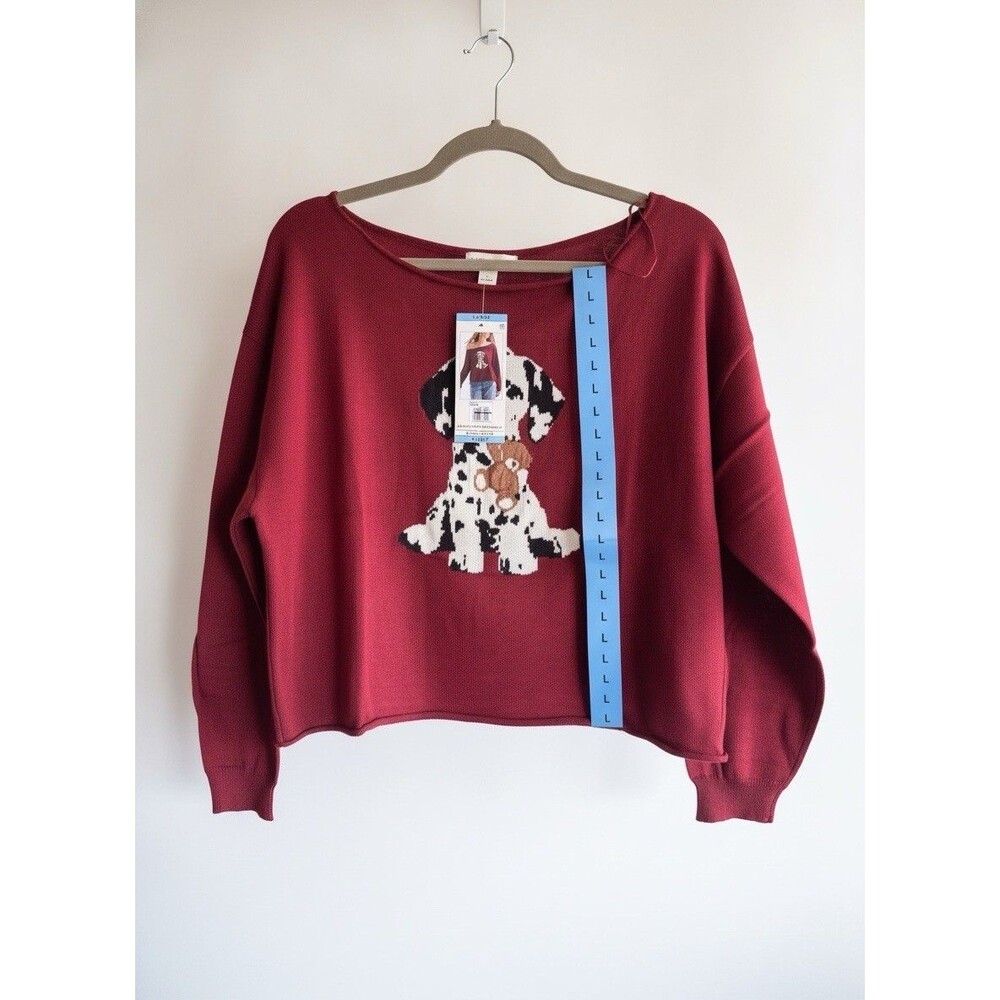 Aeropostale Puppy With Toy Off The Shoulder Sweater Burgundy Size Large